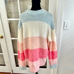 Acne Oversized Striped Crewneck Sweater in Pastel Blue, Cream, Pink and Coral
